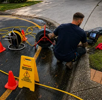 Burst drain pipe being repaired in Westleigh